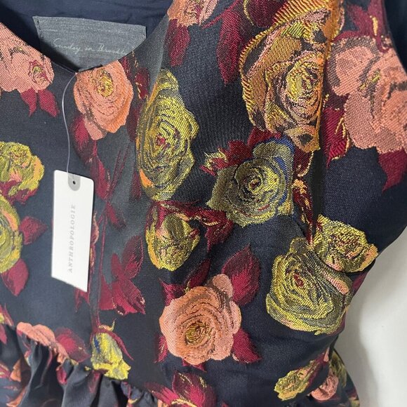 Anthropologie Tank Top Womens Small Black Sleeveless Floral Jacquard Peplum Hem - Picture 5 of 9